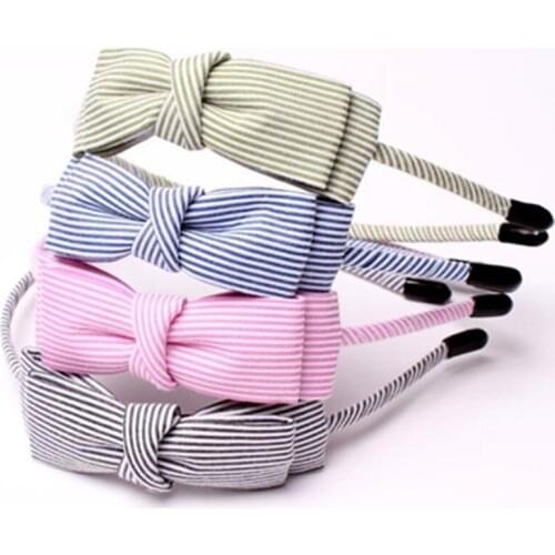 Girls Hair Accessories Striped Bow Hairband Girls Side Bowknot Hairband Young Girls Solid Bow Head Band Hair Hoop