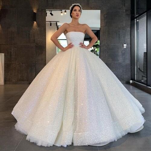 Ball Gown Dresses For The Bride свадебное платье Sequins Strapless Floor Length Blush Simple Bridal Gowns