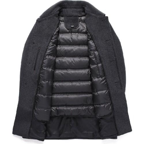 BATMO 2020 new arrival winter 80% white duck liner wool thicked trench coat men,mens wool jackets ,plus-size M-4XL,M72002