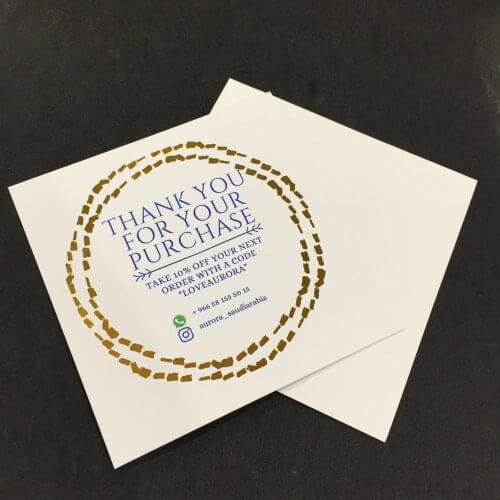 Thank You Card For Your Purchase 10x10cm Custom Foil Stamping Printed Brand Logo