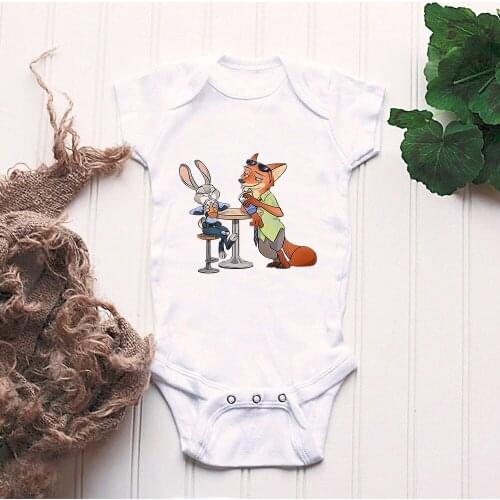 Toddler Bodysuits Rabbit Judy Fox Nick Summer Harajuku Infant Jumpsuit Fashion Kawaii Zootopia Newborn Clothes 0-24M