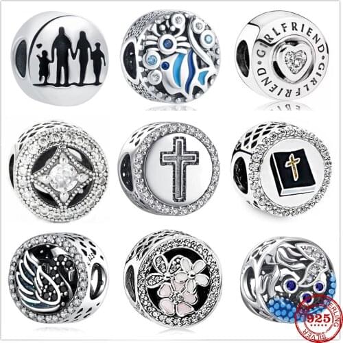 New Original Silver Cross Family Fish Charm Bead fit Pandora charms silver 925 beads Bracelet for women DIY Jewelry Gift