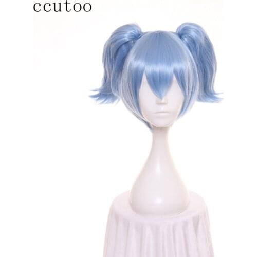 Ccutoo 12" Assassination Classroom Shiota Nagisa Cosplay Wig Blue Short Synthetic Hair With Doueble Chip Ponytail