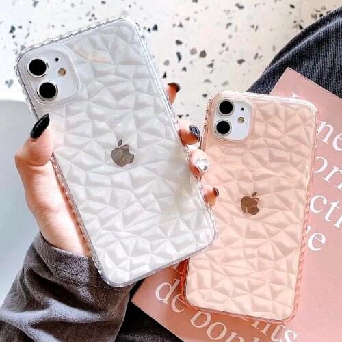 Luxury Diamond Pattern Phone Case For iPhone 12 11 Pro Max XS X XR 7 8 Plus SE 2020 12Mini Shockproof Transparent TPU Back Cover