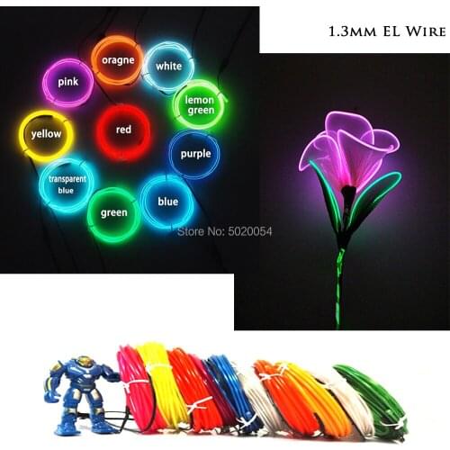 1M Long 1.3mm Dia Flexible EL Wire Rope Dance Costume Decor Neon Light Waterproof Glow Car Rope Strip Light