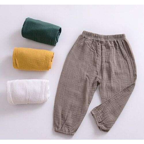 Kids Pants Boys Girls Summer Solid Color Linen Pleated Trousers Children Ankle-length Pants Baby Boys Pants Casual Harem Pants