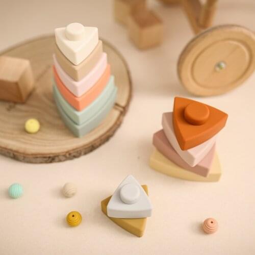 Baby Soft Building Blocks Triangle Silicon Teether Jenga Building Blocks Folding Tower Stacking Game Intellectual Improve Toys