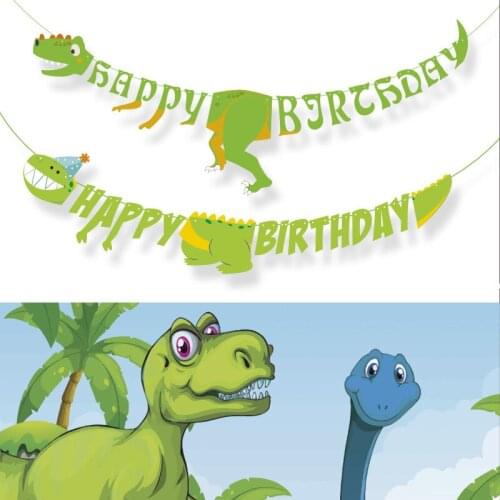 Dinosaur Theme Birthday Party Tableware Set Childrens Disposable Supplies Letter Pull Flag Flower Napkin Plate Cup Tablecloth