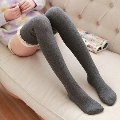 Long Stockings Women Knitting High Knee Socks Cotton High Tight Knitted Lace Hem Christmas Autumn Winter Warm Stocking Tights