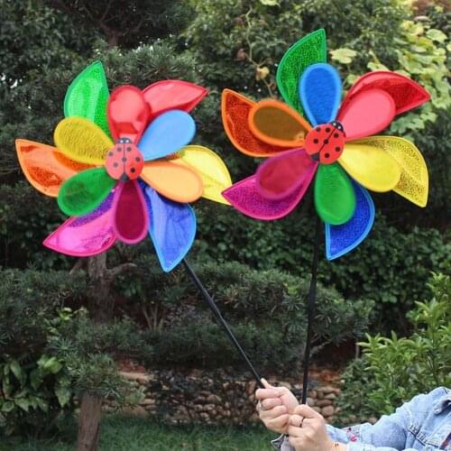 Sequins Pin-wheel Beetle Design Flower Shape Two-layer Double Layers Wind Spinner for Home Colorful Pin-wheel Double Layers Anim