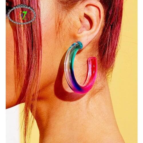 F.J4Z New Womens Hoop Earrings Fashion Big Acrylic Open C Ear Hoops Earrings Hot Lady Club Show Earrings Gifts Jewelry Dropship