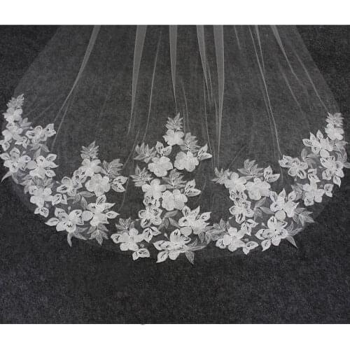 Real Photos Long Flower Lace Appliques Wedding Veil 3 M One Layer Ivory Bridal Veil with Comb Wedding Accessories