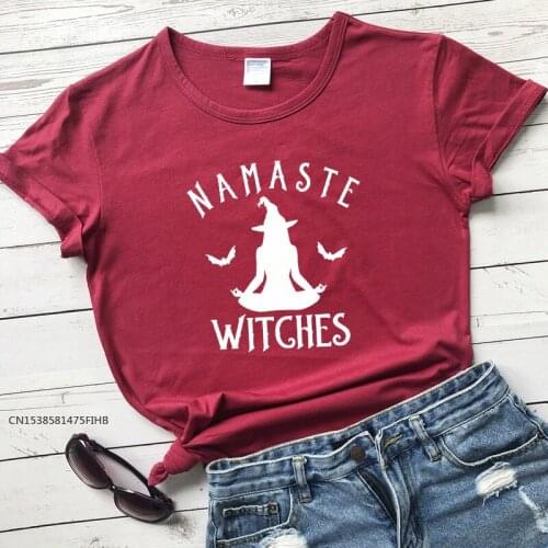Namaste Witches Halloween T-Shirt Funny Soft Premium Fabric Slogan Tee Wiches Clothing Graphic Stylish Halloween Grunge Shirt