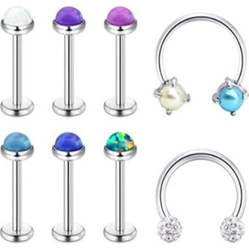 JFORYOU 16G Lip Hoop Studs Surgical Steel Horseshoe Septum Eyebrow Cartilage Helix Tragus Hoop Ring Piercing
