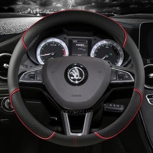 Leather Car Steering wheel Cover Anti-slip for Skoda Fabia 1 2 3 I II III Auto interior Accessories