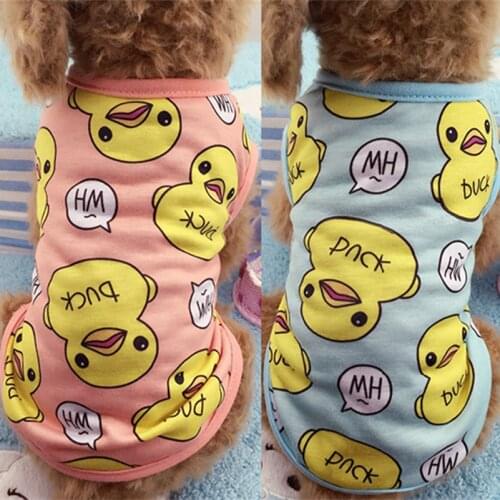 Cute Pet Dog Clothes Duck Printed Spring Puppy Cat Cotton T-shirt Vest Pet Clothing Blue/Pink XS-XXL
