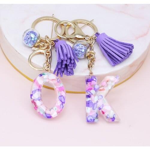 Cute Fashion Tassel Keychains A-Z Letters Initial Resin Key Chains Rings Handbag Pendant Car Keyring Charm Bag Accessories Gifts