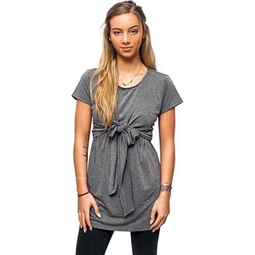 Fashion Bow Maternity T Shirt Pregnancy Tops Clothes Breastfeeding Blend Cotton Shirt Nursing Summer Tees For Pregnant