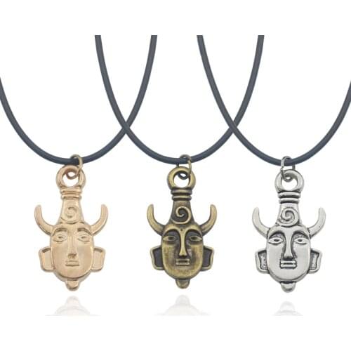 Fashion Classic Necklace Cartoon Animation Movie Series Buddha Head Pendant Retro Leather Rope Chain Men And Women Charm Jewelry