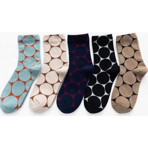 Fashion Soft Womens Socks Euramerican University Style Design Sense Geometric Circular Pattern Cotton Trendy Girl Socks