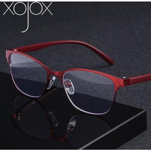 XojoX Men Reading Glasses Half Frame Alloy Vintage Women Presbyopia Ultralight Block Blue Light Hyperopia Eyewear +400 100