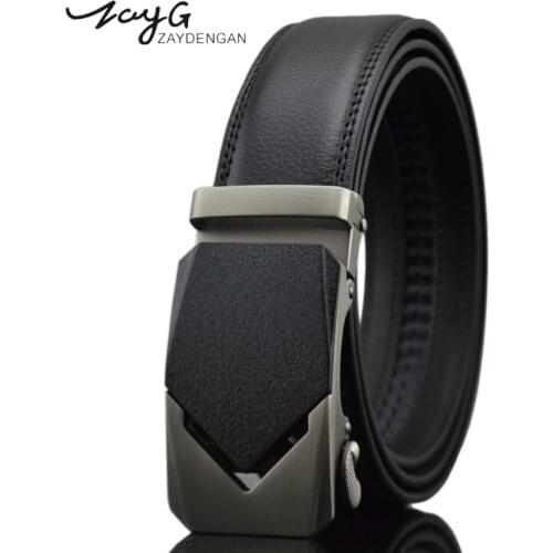 ZAYG Belt men leather mens belts luxury men black brown genuine leather belt men brand metal automatic V-shaped buckle leather