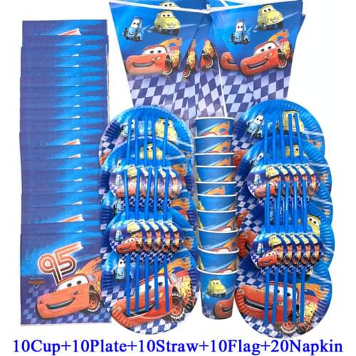 For 10 People Use Party Supplies Disposable Tableware Set Disney Cars Theme Birthday Party Decorations Supplies Cup Plate Napkin