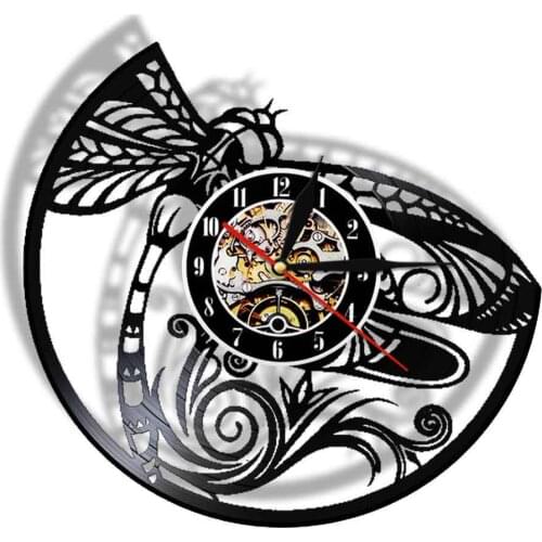 Dragonfly 3D LED Wall Night Light Dragonflies Real Vinyl Record Watch Clock Abstract Animals Nature Original Gift