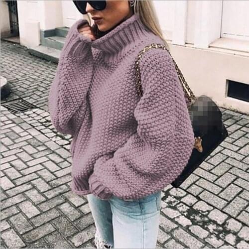 European and American new fashion womens solid color knit sweater turtleneck sweater ladies street casual all-match clothing