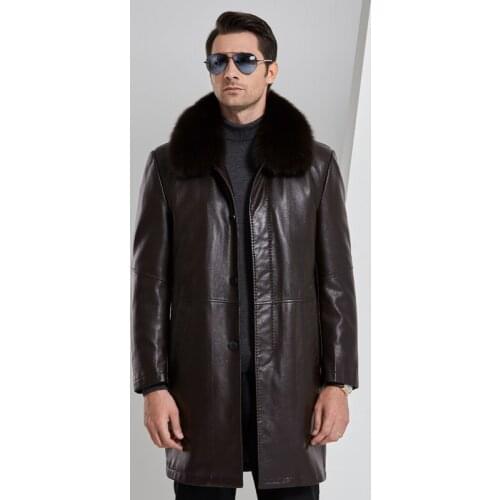 New Winter Thicken Leather Jacket Men fox Fur Collar Leather Jackets and Coats Casual Long Windproof Jacket Male