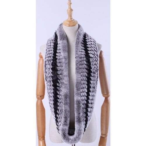 New Winter Womens Genuine Real Rex Rabbit Fur Hand Knitted Scarf Infinity Scarfs Cowl Ring Scarves Wraps Snood Street Fashion
