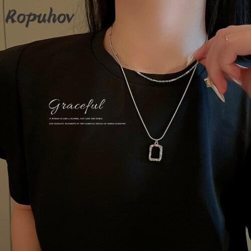 ROPUHOV 2021 New Korean Trendy Titanium Steel Double-layer Necklace Hip-hop Style Simple Irregular Square New Two-piece Set