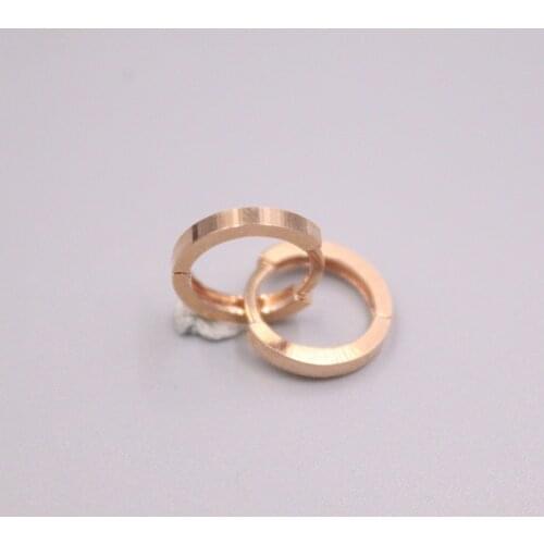 Real 18K Rose Gold Earrings For Women Square Lace Real Gold Hoop Earrings 13mmDia Gift Small Circle Gift