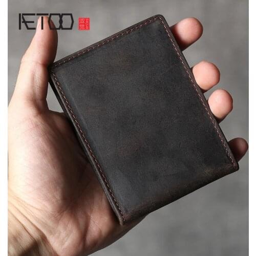 AETOO Retro head cowhide drivers license pack handmade leather multi-card pack