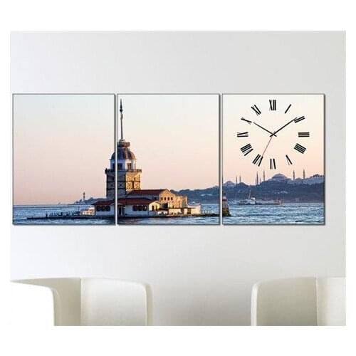 Tabloshop-Girl Tower 3 Piece Canvas Table clock-96 X40cm Wall clock