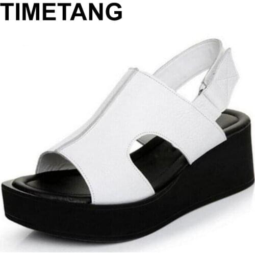 TIMETANGPlatform Sandals Woman Summer New 2020 Women Thick Bottom Hook & Loop Shoe Wedge With Open Toe Platform Shoes Red Black