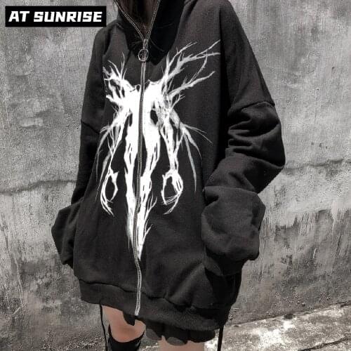 Hip Hop Hoodie Pullover Womens monster Graphic Print Streetwear Sweatshirt Harajuku Cotton Fashion Loose Casual Hoodie Zipper