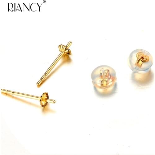 DIY Pearl jewelry accessories G18k Yellow Gold Ear Pins AU750 Golden needle With Ear Plugs