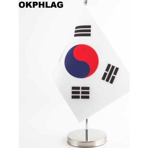 South Korea table desk Flag with Stainless flagpole base country banners 14*21CM for Office House Party KS-0074