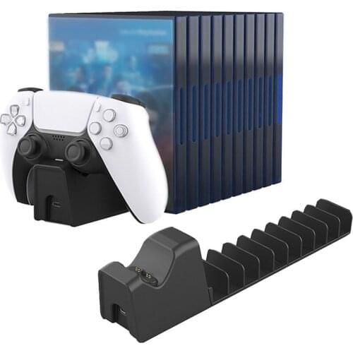 Single Charger Charging Dock Station For PS5 Playstation 5 Game Controller With 10pcs Game Disc Holder CD Disk Rack Organizer