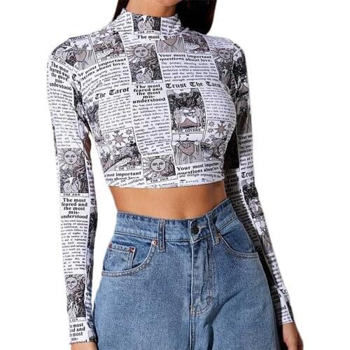 2021 Women Sexy Trend Tees Long Sleeve Tiger Stripe Sun Print Crop Top Backless Bandage Blouse Skinny Tees for Spring Autumn