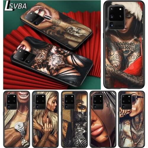 Tattoo women for Samsung S20 FE Ultra Plus A91 A81 A71 A51 A41 A31 A21 A11 A72 A52 A12 Soft Black Phone Case