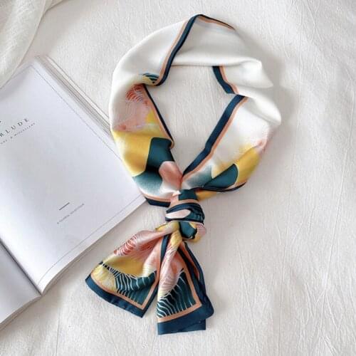MoriBty New Women Silk Skinny Scarf Long Spring-Autumn Skirt Neckerchief Luxury Hair Ribbon Ties Foulard Femme Elegent Neck Wrap