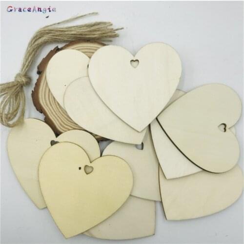 10PCS wood heart wedding Birthday Party Handmade Wooden Love Heart Shap Wedding Holiday Dec Scrapbooking Wood Crafts+ hemp rope