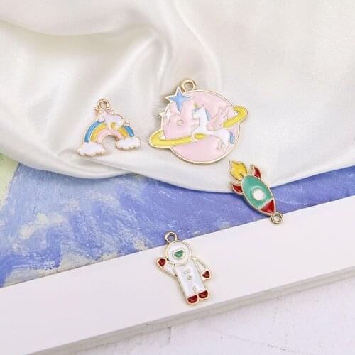 10pcs Rocket Unicorn Astronaut Alloy Charms Jewelry Making Drop Oil DIY Handmade Pendant Fit Earrings Necklace Decor Accessories