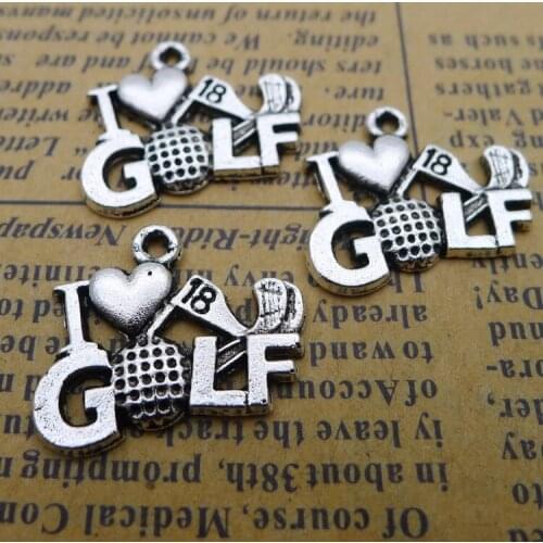 12PCS/Lot 20mm*16mm Pendant Antique Silver Color I Love Golf Charms For DIY Jewelry Making Handmade Craft
