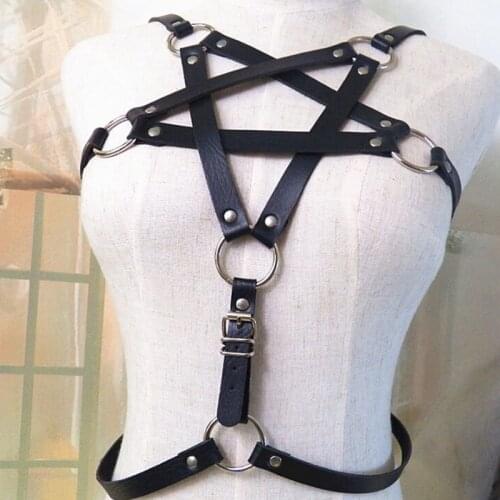 2 Styles Sexy Lingerie Body Bondage Caged Bralette Gothic Bra Garters Woman Pentagram Punk Style PU Leather Harness Bra Belts