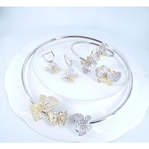 2021 NEW FASHION butterfly crystal CZ zircon necklace earring bracelet ring wedding bridal banquet dinner dressing jewelry set