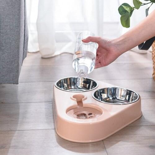 3 In 1 Dog Feeder Bowl With 500ML Dog Water Bottle Automatic Drinking Bowl Stainless Steel Pet Dog Cat Food Bowl