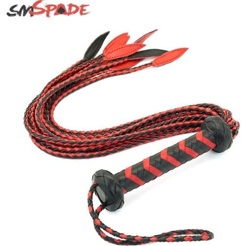 60cm Black&Red Braided Handle Tails Handle leather flogger, handmade horse whip, Horse racing flogger, free shipping knout